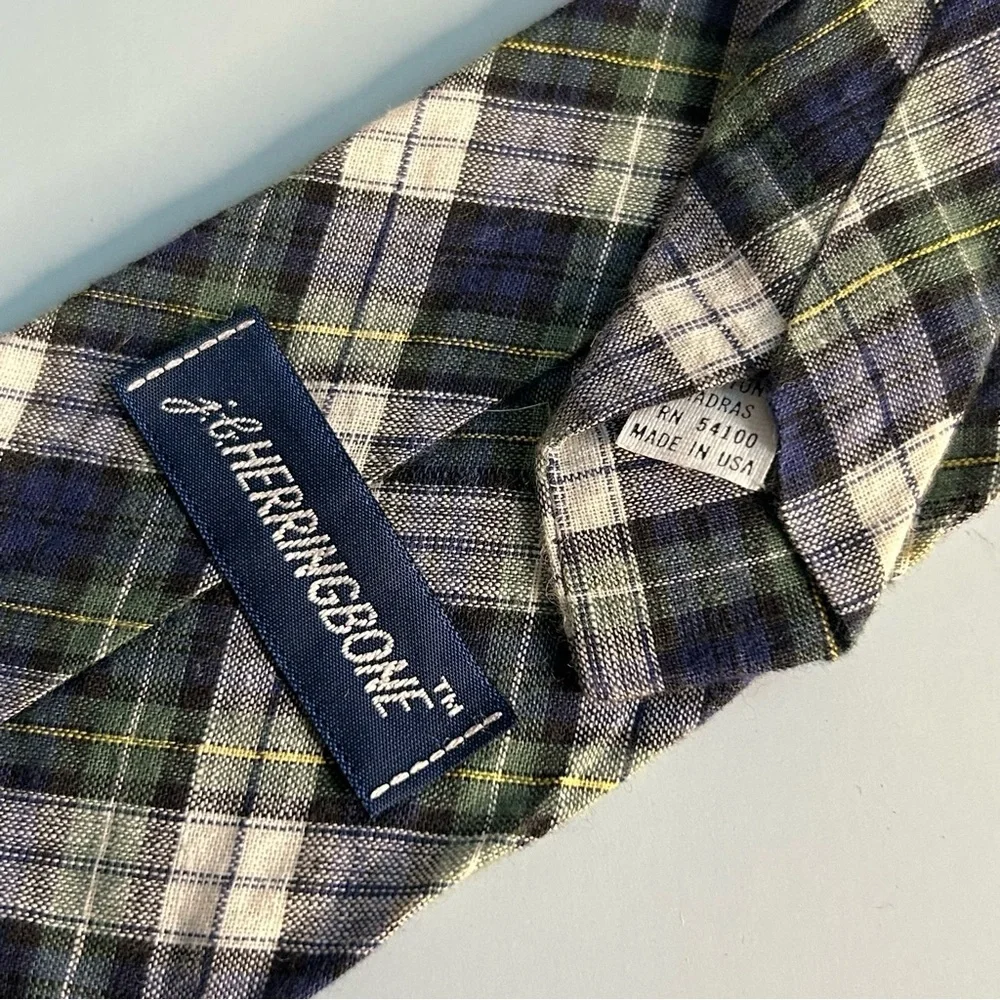 j.b. Herringbone Plaid Blue and Green 53” Tie